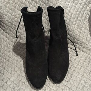 Stuart Weitzman Mitten Lace Up Black Suede Block Heels Annkle Boots size 10